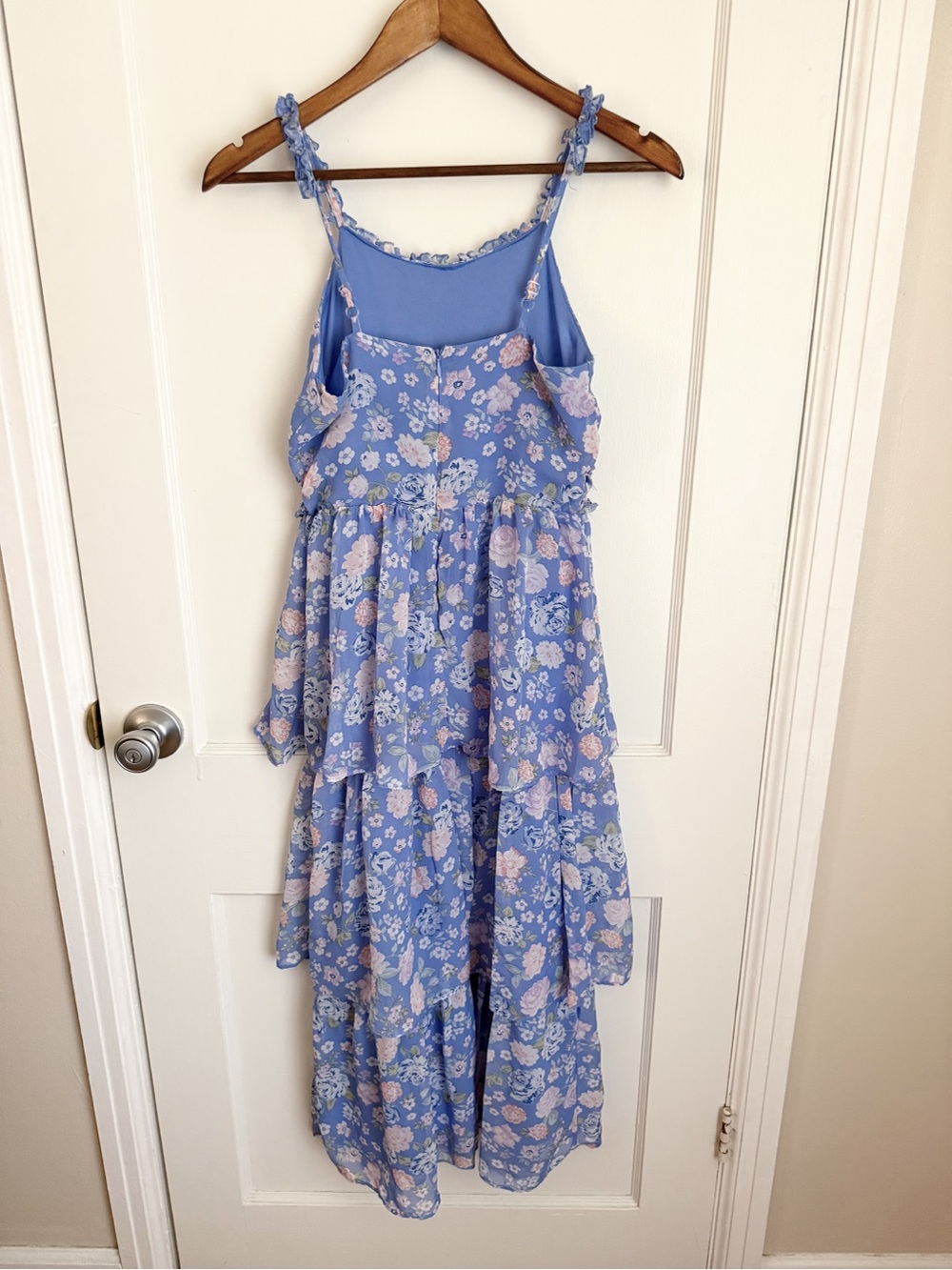 Beautees Lavender Blue Floral Tiered Dress with Pink Accents - Picture 4 of 6